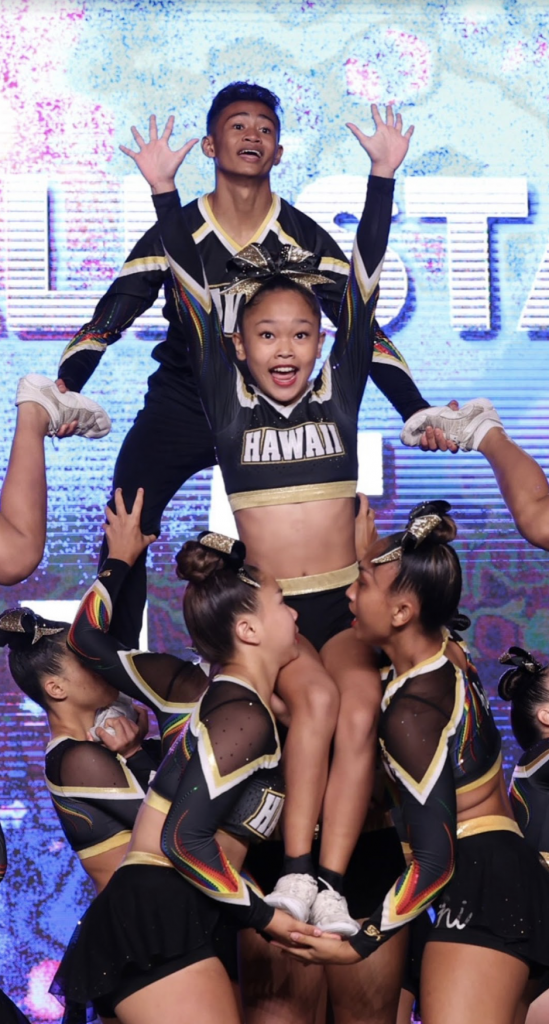 Hawaii All-Stars cheerleading team winning gold at the All-Star World Cheer Championship showcasing the excellence of Hawaii competitive cheerleading